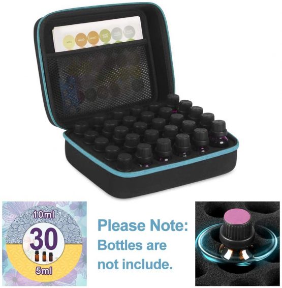 DECARETA 30 Bottles Essential Oils Handle Carrying Case,Waterproof Rigid Shell Essential Oil Storage Box with Label Stickers and Bottle Opener,Perfect for Essential Oil 5ml 10 ml (Blackand Blue) - Image 3
