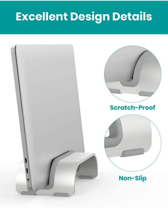 Vertical Laptop Tablet Stand, Klearlook (Space Saver Series) Aluminum Space-Saving Storage Holder Desk Organizer Compatible with Macbook/iPad and more Notebook Tablet UP to 0.7-In Thick - Silver - Image 3