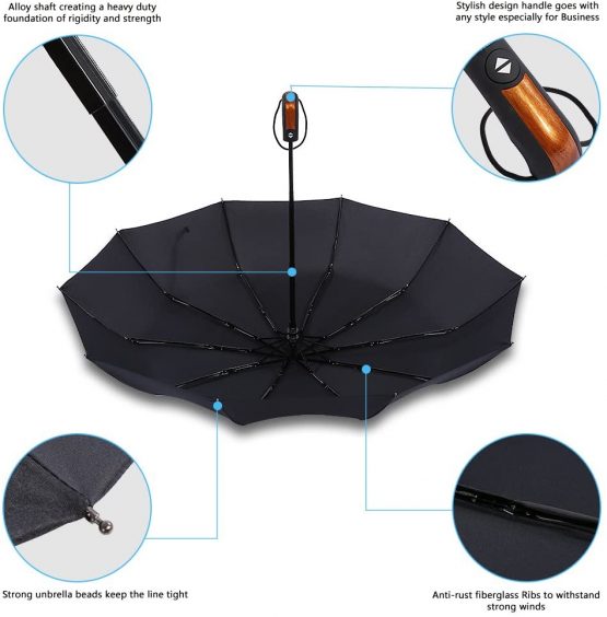 Windproof Travel Umbrella 10 Ribs Unbreakable Auto Open Close Waterproof Rustproof Canopy Automatic Folding Compact Portable Umbrellas for Men and Women - Image 3
