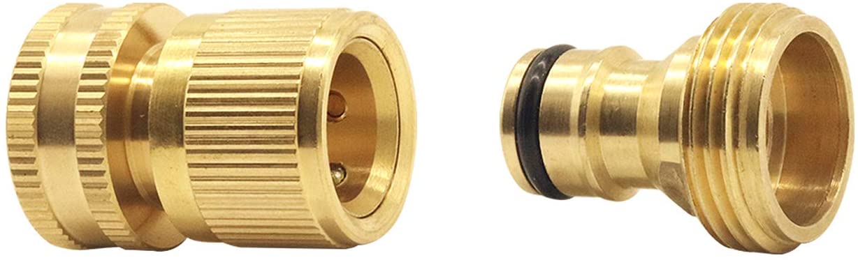 Garden Hose Quick Connect, 1Set (2PCS) 3/4 inch Solid Brass No-Leak Garden Hose Connector Fitting