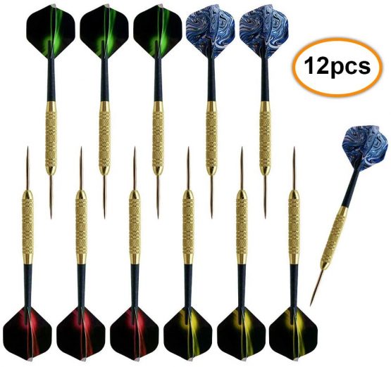 Gaoni 12 PCS 19 Grams Professional Steel Tip Darts Set with Flights, PC Shaft, Copper Plated Dart Tube, Steel Tip