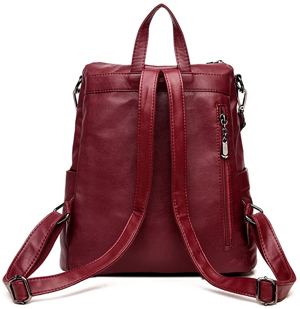 Women's Backpack Handbags Shoulder Bags School Backpack Daypack Laptop Bag PU Leather Burgundy, Wine Red - Image 3