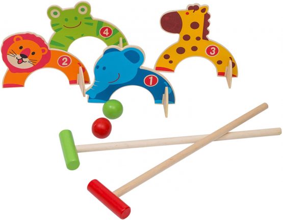Wondertoys Wooden Animals Croquet Set Golf Toys with 2 Balls Early Educational Game Gift for Children