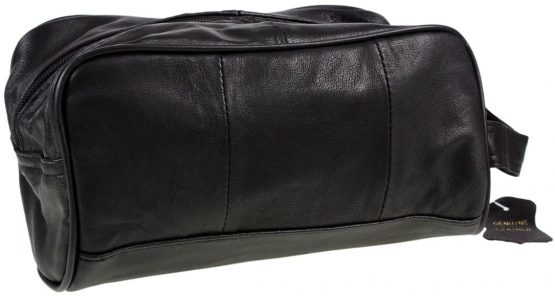 Men's Black Leather Toiletry Bag/Men's Wash Bag (WB3) - Image 3