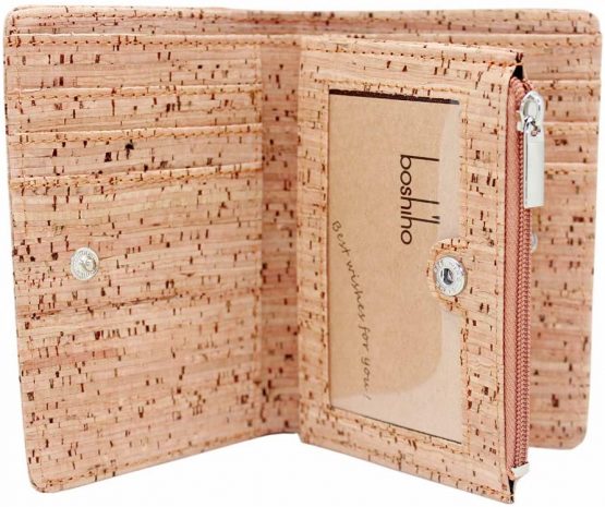 Boshiho Cork Wallet: RFID Blocking Vegan Purse for Men Women Slim Design Bifold Wallet with Credit ID Card Holder Coin Zipper Pocket, Gifts for Vegetarian