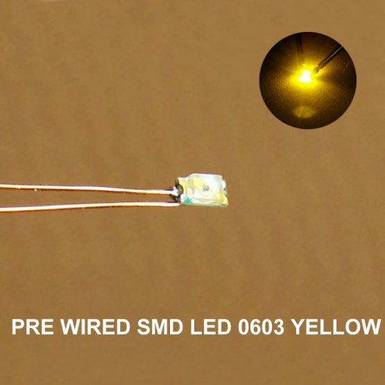 Evemodel C0603Y 20pcs Pre-soldered micro 0.1mm Copper Wired YELLOW SMD Led 0603