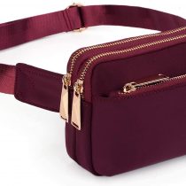 UTO Unisex Waist Pack Cross Body Chest Bag 3 Zipper Pockets Waterproof Nylon Red