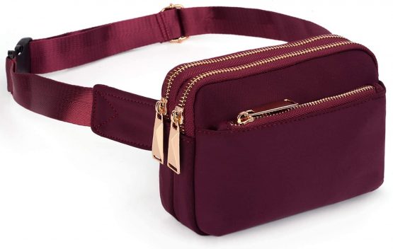 UTO Unisex Waist Pack Cross Body Chest Bag 3 Zipper Pockets Waterproof Nylon Red
