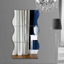 6PCS Wavy Mirror Wall Stickers, 3D Mirror Art DIY Home Decorative Acrylic Mirror Wall Sheet Plastic Mirror Tiles for Home Living Room Bedroom Sofa TV Setting Wall Decoration Decor Decal