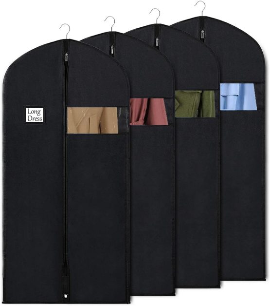 Syeeiex Clothes Cover Protector Bags with Transparent Window 100GSM Non-Woven Coat Bags for Wardrobe and Travel Dustproof Clothes Covers(4 Pack,60cm*152cm)