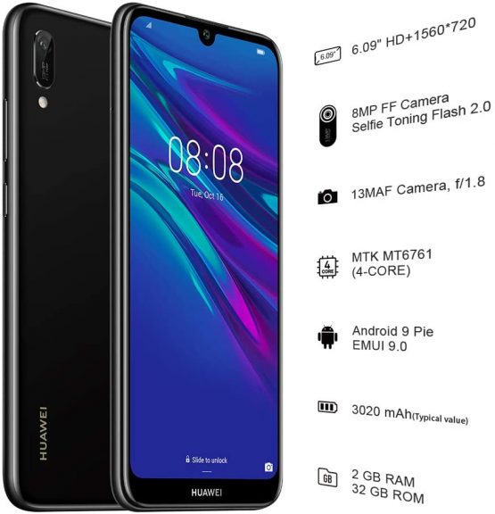 Huawei Y6 2019 32 GB 6.09 inch FullView Dewdrop Display Smartphone with 13 MP Camera, Android 9.0 Sim-Free Mobile Phone, UK Version, Midnight Black - Image 3