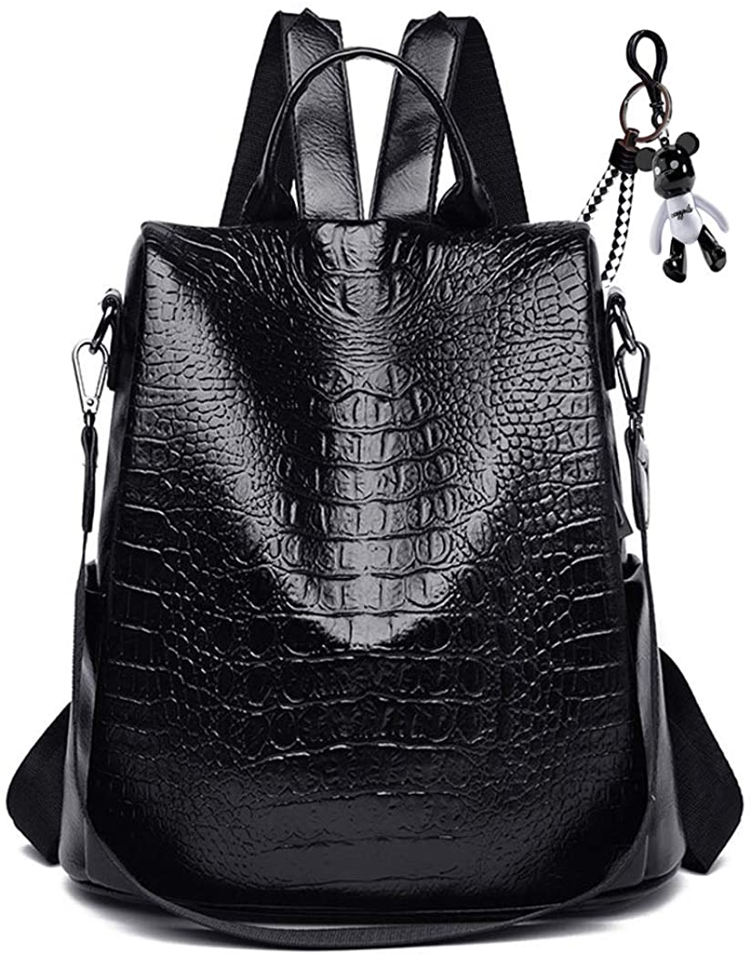AINUOEY Womens Fashion Rucksack Backpacks Anti-Theft Totes Top-Handle Handbags Ladies PU Leather 76654 1pcs Set Black