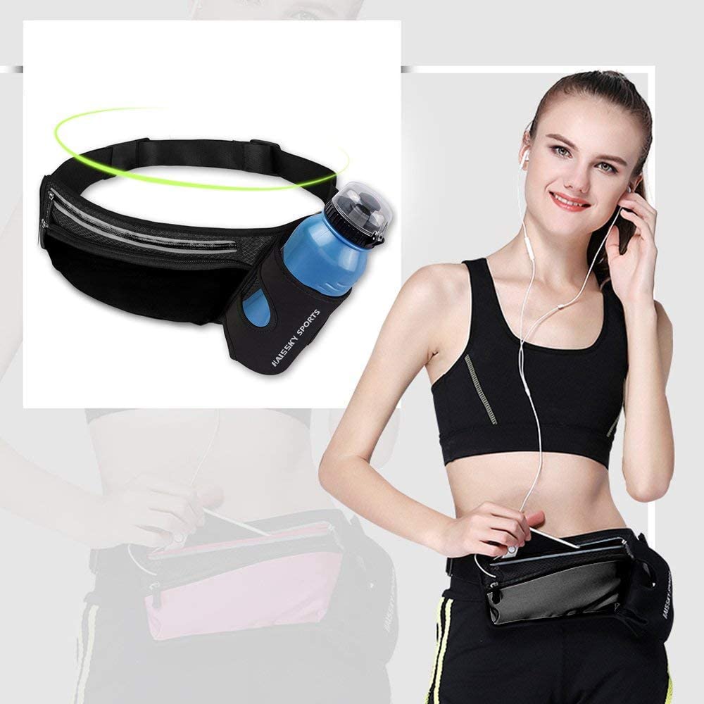 Waist Pack Sports Running Belt Pouch Bag with Water Bottle Holder and 2 Zipped Pockets for iPhone Samsung or Smartphones Hydration Packs for Man Women Workout Outdoors Climbing Cycling - Image 4