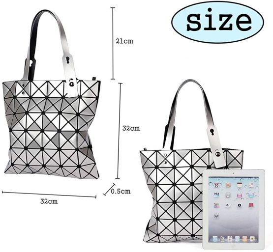 Womens Top-Handle Bags, Geometric Luminous Shoulder Bag, Foldable PU Leather Shard Lattice Tote Bag Shopping Bag - Image 2