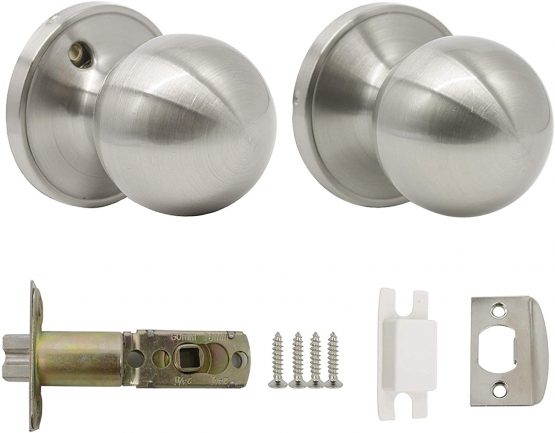 1 Pack Probrico Stainless Steel Round Passage Keyless Door Lock Set Interior Door Knob Satin Nickel