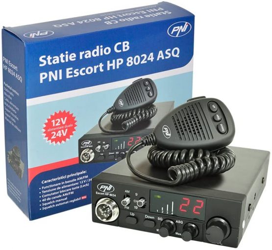 PNI HP8024HF11 Radio CB Escort HP 8024, ASQ, Power Supply 12V-24V + HF11 Headphones with 1 Pin Black