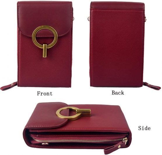 Ladies PU Leather Diagonal Bag Women Phone Bag with 3 Compartments 4 Card Slots Small Crossbody Bag Strap Detachable Cellphone Purse Suitable for Smartphone Within 6.5-inch(Red) - Image 4