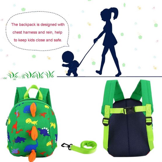 DD Toddler Boys Girls Kids Dinosaur Backpack, Cartoon Safety Anti-Lost Strap Rucksack with Reins - Image 2