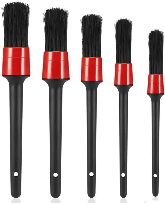NATUCE 5 Pack Auto Car Detailing Brush Set, Automotive Detail Cleaning Brushes for Cleaning Engine Bay, Wheels, Interior, Exterior, Emblems, Leather, Air Vents