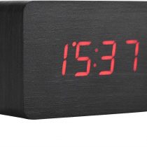 Eboxer Wooden Digital Alarm Clock, Small LED Digital Alarm Clock with Time/Date/Temperature, Sound Control for Kids (Boy and Girl), Home, Office, Cuboid(Black)