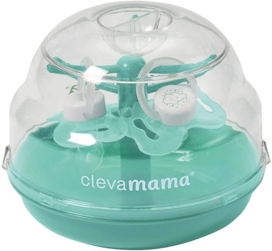 ClevaMama Soother Tree® Sterilizer for Microwave (up to 6 Dummies), Ultra - Fast, with Portable Storage Case and 2 Baby Soothers Included – Turquoise - 14.6 x 11.9 x 12 cm
