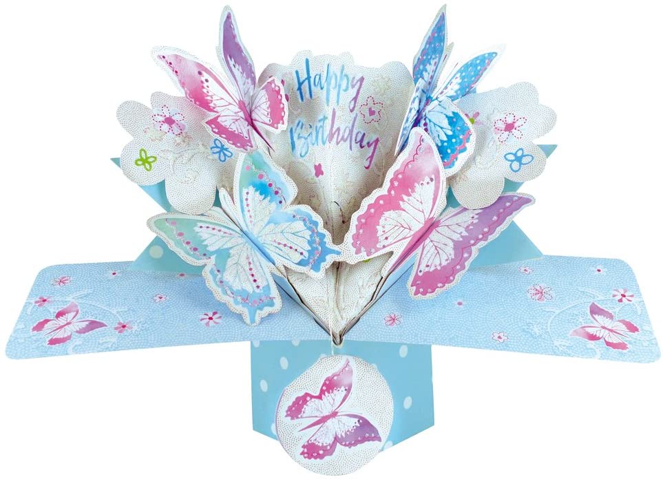 Birthday Butterfly Pop-Up Greeting Card Original Second Nature 3D Pop Up Cards, Multi-coloured