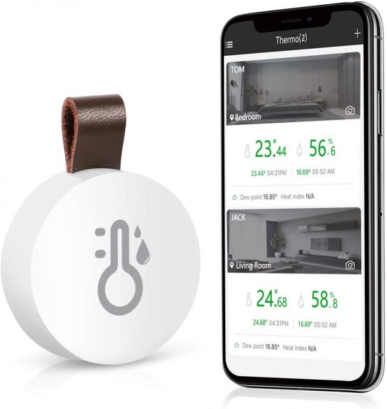 Wireless Thermometer Hygrometer, ORIA Mini Bluetooth 5.0 Humidity Temperature Sensor with Data Export and Alerts for iOS Android, Smart Real-Time Records for House, Wine Cigar, Living Room, Baby Room