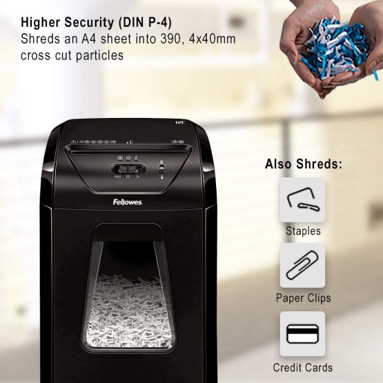 Fellowes Powershred 12C Personal 12 Sheet Cross Cut Paper Shredder for Home Use - with Safety Lock, Black - Image 2