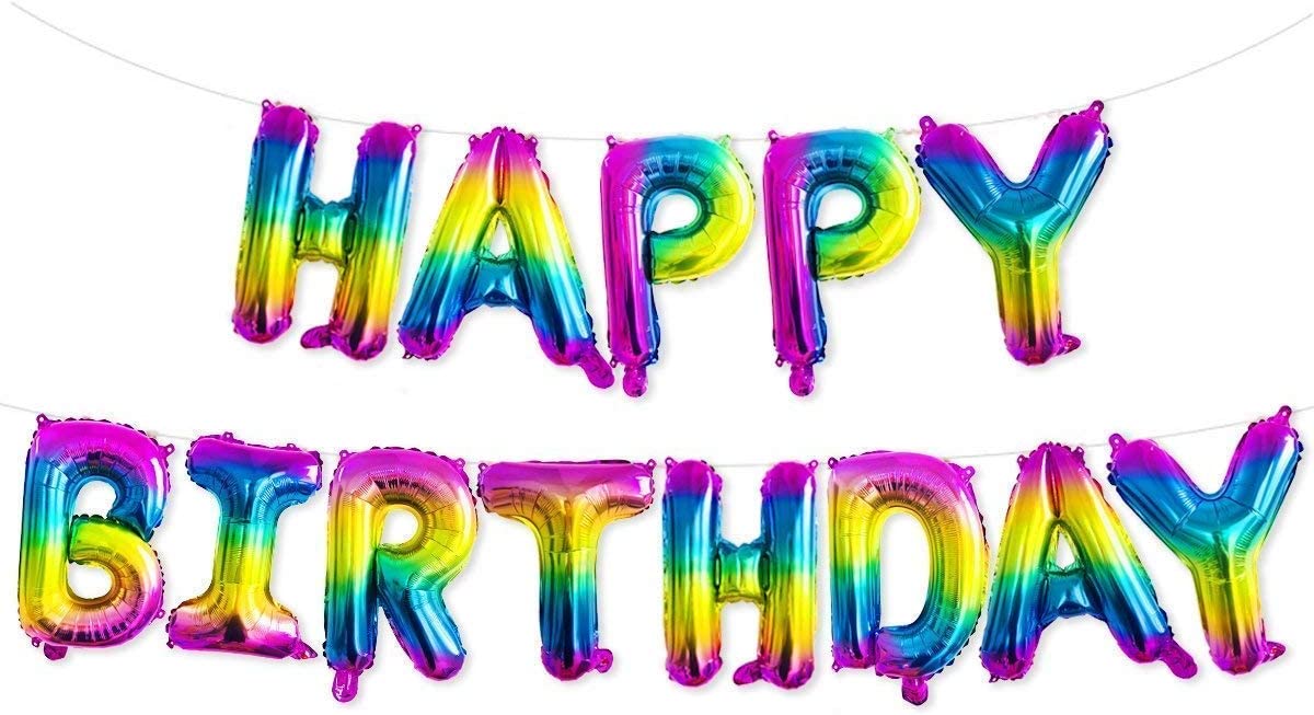 Toyland® 16" Happy Birthday Balloons - Air Fill Only - Straw and Ribbon Included (Rainbow), Large