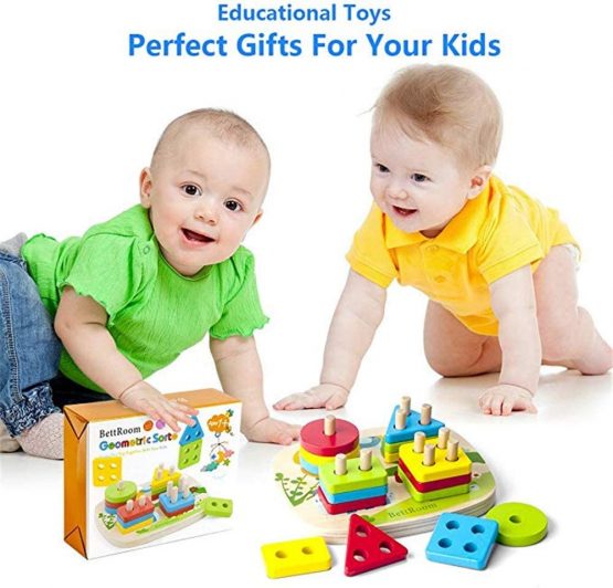 BettRoom Toddler Toys 1 2 3 Years Old Boy And Girl Solid Wooden Toys Preschooler Shape Color Judgment Help To Recognize Geometry Building Blocks Stack Classification Puzzle Children Baby - Image 3