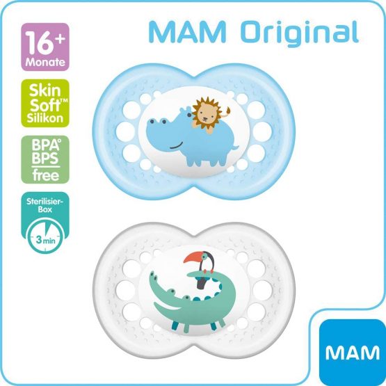 MAM Day and Night "Skin Soft" Silicone Dummies, 16+ Mix, Set of 4 With 2 Sterilised Transport Boxes - Image 2