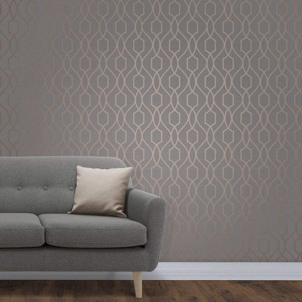 Fine Décor FD41998 UK Apex Trellis Sidewall Wallpaper, Copper/Charcoal - Image 2