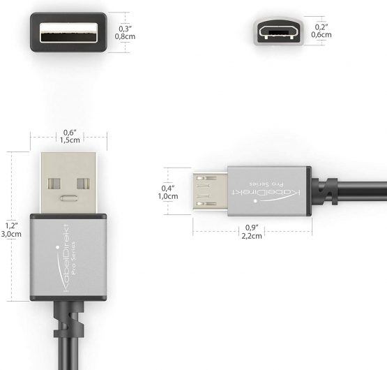 KabelDirekt – Micro USB 2.0 cable – 2m – (high-speed data cable and charger cable, suitable for smartphones and tablets with a Micro USB port, black/space grey) – PRO Series - Image 3