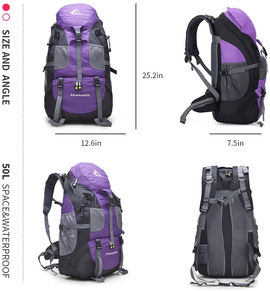 free knight 50L Waterproof Ultra Lightweight Hiking Backpack,Frameless,Outdoor Sport Daypack Travel Bag for Climbing Camping Touring Mountaineering Fishing (Purple) - Image 3