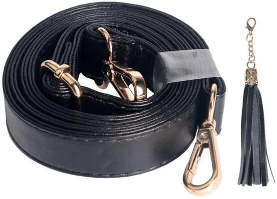 BEAULEGAN Crossbody Bag Strap - Microfiber Leather - Replacement for Handbag/Purse, Adjustable 150 cm Long Black (2cm/Gold)