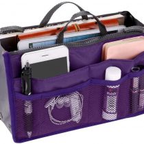 Handbag Organiser Insert Expandable Liner Bag Pouch Zipper Closure Tote Organiser Diaper Bag Cosmetic Travel Bag Liner Pouch with Handle (Black) (Purple)