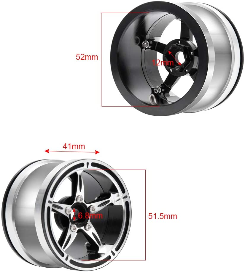 XUNJIAJIE 4PCS Aluminium Alloy 2.2inch RC Beadlock Wheels Rims for 1/10 Crawler Truck Car Axial Wraith (Silver+Black) - Image 2