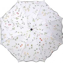 Sun Umbrella Ladies Parasol Summer UV Protection Umbrellas for Women Parasol Lightweight Pink Windproof Begonia Triple Folding 8 Bones Parasols (Beige)