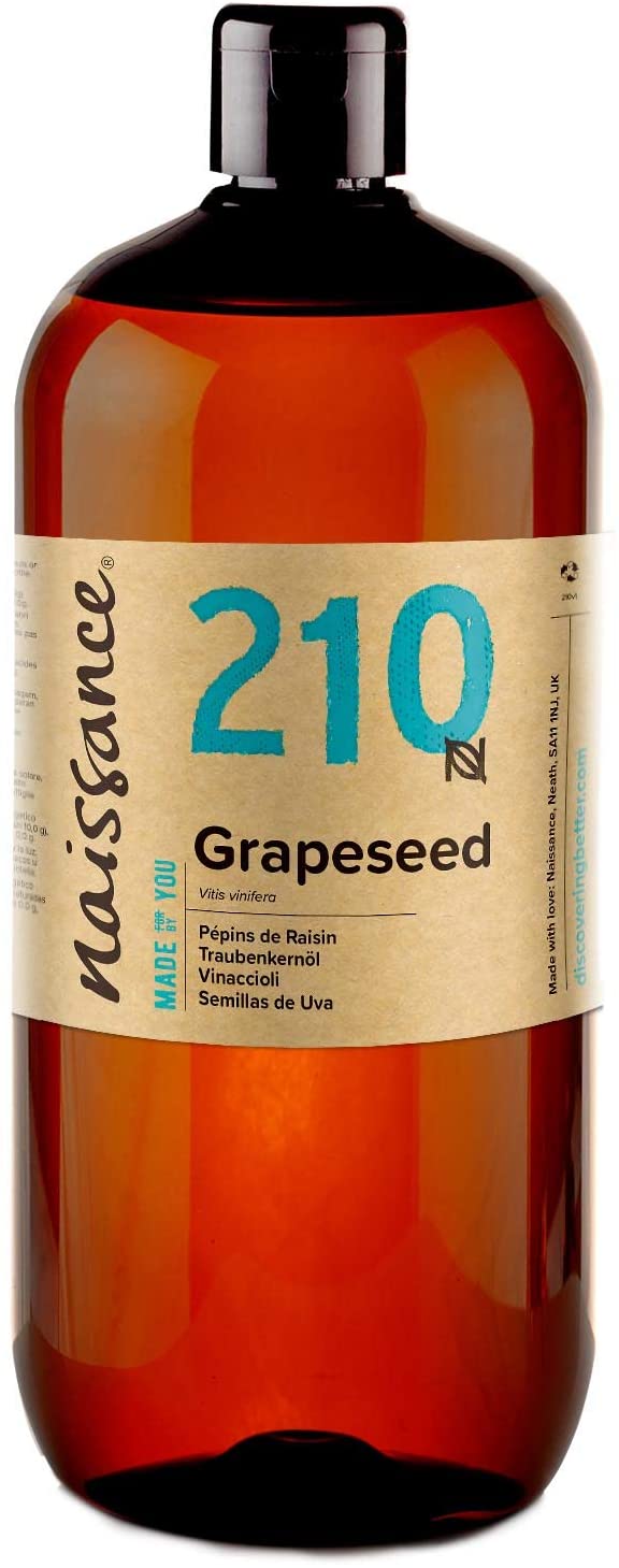 Naissance Grapeseed Oil (No. 210) 900ml, Natural Moisturiser and Conditioner, Ideal for Hair Skin, Massage, Face