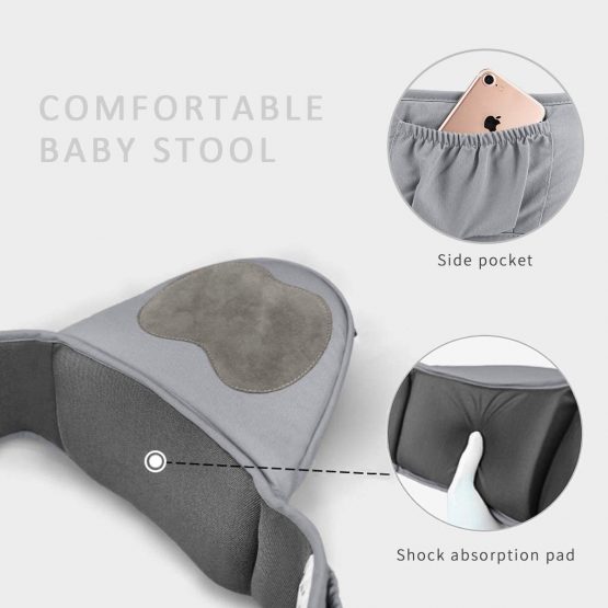 SONARIN Front Premium Hipseat Baby Carrier, Multifunctional, Ergonomic, 100% Cotton, Butterfly Rotary Buckle, 6 Carrying Positions,Adapted to Your Child's Growing,Easy to Carry and Easy Mom(Gray) - Image 4