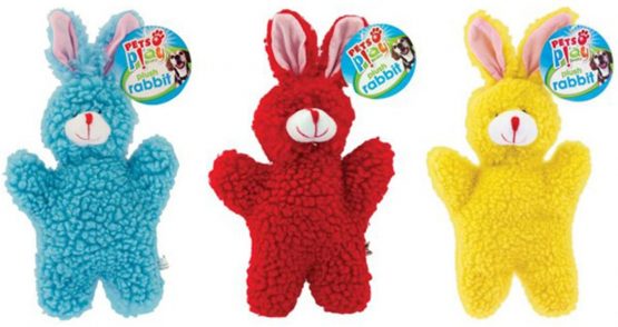 Set Of 3 Colourful Pets Play Soft Fluffy Squeaky Pet Dog Plush Toy Rabbit