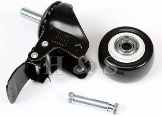 H&S 4 Castor Wheels Heavy Duty 200KG 50mm PU Rubber Swivel Trolley Furniture Caster with Brakes Black - Screw - Image 4
