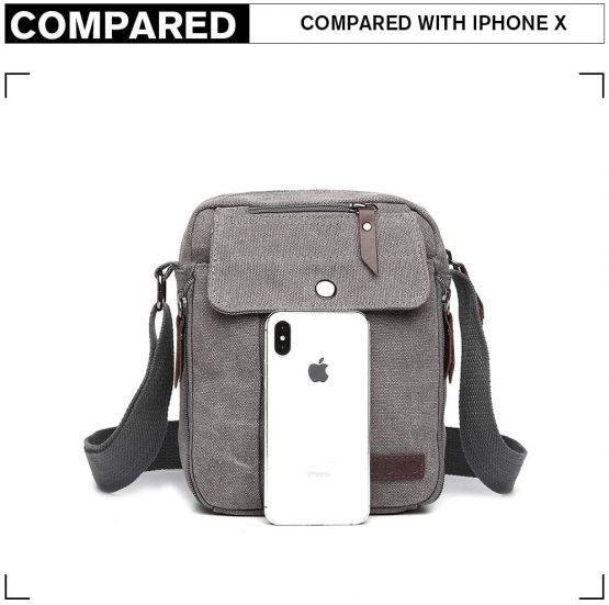 Kono Men Shoulder Bags Small Canvas Messenger Travel Organizer Satchel Durable Multi-Pocket Sling Cross Body Bag Pack (Grey) - Image 3