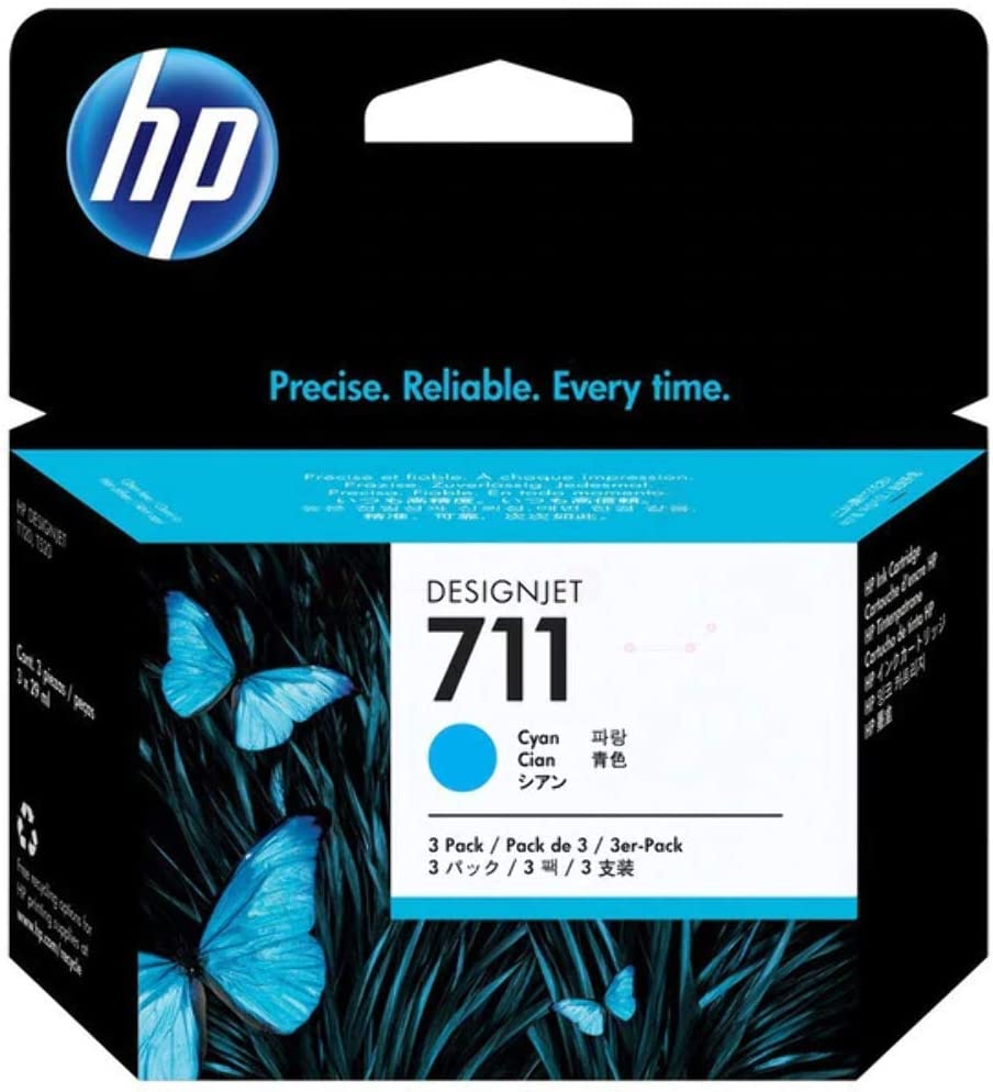 HP 711 Cyan 29-ml 3-Pack Genuine Ink Cartridges (CZ134A) for DesignJet T530, T525, T520, T130, T125