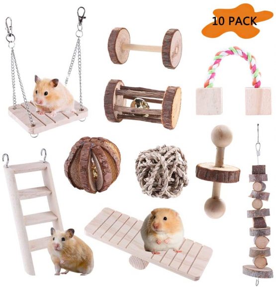 Bebester Hamster Chew Toys, 10 Pieces Small Pets Teeth Care Molar Toy Wooden Pet Toys Cage Accessories Toy for Hamster, Ferret, Parrot, Chinchilla, Guinea Pig, Rabbit Chew Play