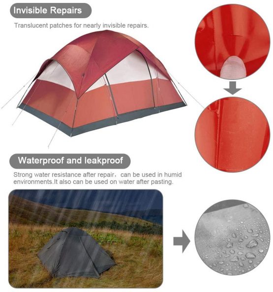 BUZIFU Tent Repair Tape 10 Pcs TPU Tent Tape Transparent Tenacious Tape Waterproof Patches Repair Sticker Outdoor Gear Patch Inflatable Repair Kit for Camping Tent Awnings Pools Inflatable Mattresses - Image 4