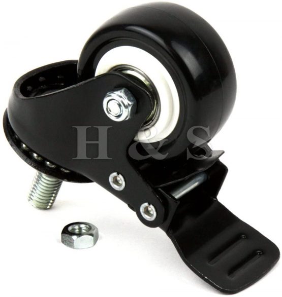 H&S 4 Castor Wheels Heavy Duty 200KG 50mm PU Rubber Swivel Trolley Furniture Caster with Brakes Black - Screw - Image 3