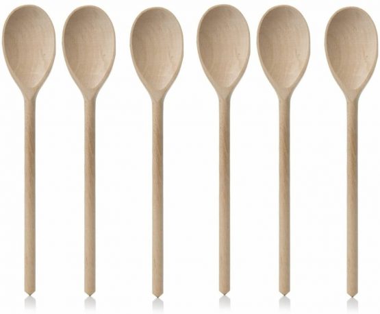 Set of 6 x 10" (250mm) Beechwood Wooden Spoon, Ideal for Baking, Decorating, Engraving, Spoon Puppets etc.