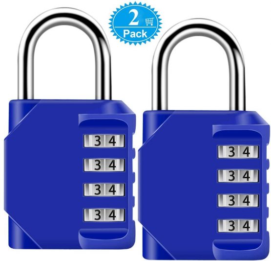 Combination Padlock Heavy Duty Lock - BeskooHome [ 2 Pack] Waterproof 4-Digit Combination Lock for School, Gym, Outdoor Shed Locker - [Blue]