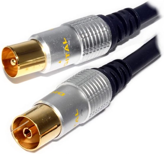 Cable Mountain 1m Male to Female TV Aerial Coaxial Cable with Gold Connectors and Metal Plugs - Blue - Image 2